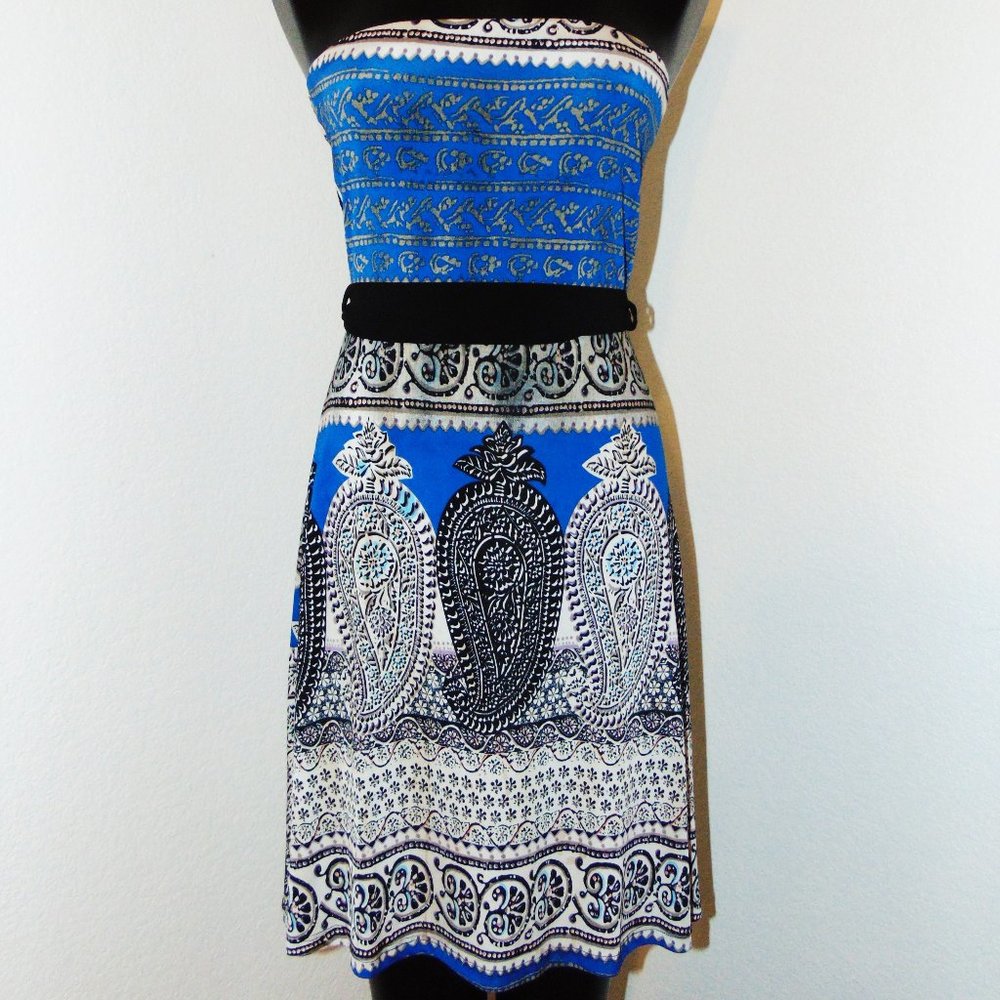 Royal Blue Paisley print Strapless dress in sz Sma